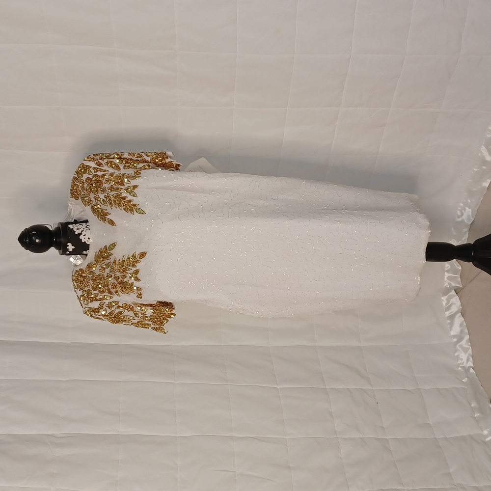 Classic Jewel Queen White w/ Gold Silk Dress NWT